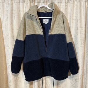 Vintage Coat Collectibles‎ Teddy Sherpa Blue Striped Full Zip Coat Men's Medium